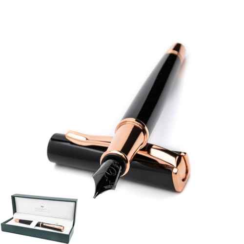 Monteverde USA Impressa Fountain Pen Black with 18 Karat Rose Gold Trim - Stub Point - JoWo German Nib