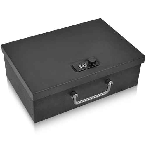 TOTOY Portable Fireproof Document Box with 3-digit Combination Lock, Safe Box for Valuables, Hand Held Storage Lock Box for Documents, Passport, Cash, Tablet