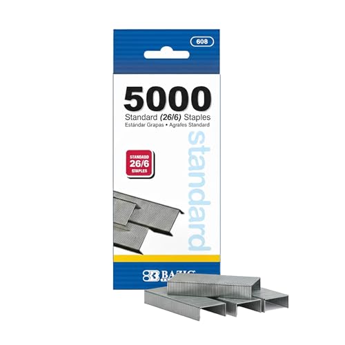 BAZIC Staples Standard (26/6), Pack of 1, 5000 Count Silver Office Staples