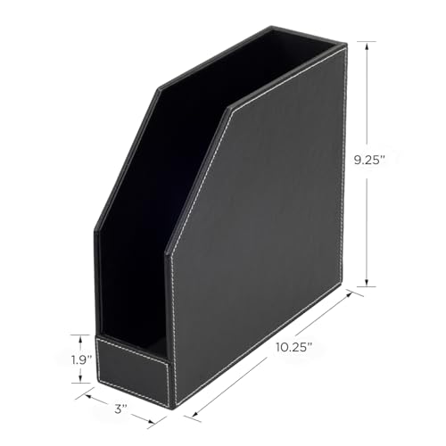MobileVision Executive Leather Vertical File Folder Holder & Office Product Organizer, Store Files, Magazines, Notepads, Books and more, 2 Pack Combo Set