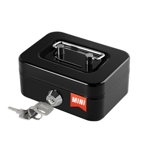Crinwaki Mini Cash Box with Lock & Slot - Black 4.5" x 3.4" x 2.4"