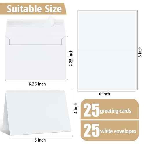 Blank Cards and Envelopes 4x6, 25 Pack White Invitation Cardstock with Envelopes Self-Seal, Blank Greeting Cards for DIY, Invitations, Wedding, Photos