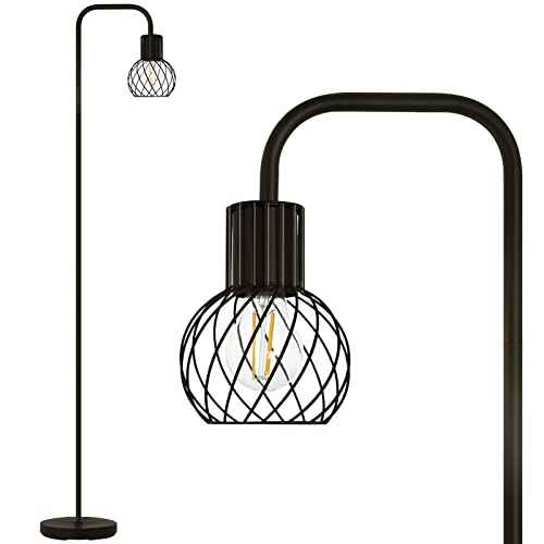 Floor Lamp, Industrial Floor Lamp for Living Room, Modern Standing Lamp with 6W LED Bulb, Foot Switch, Minimalist Pole Lamp Vintage Farmhouse Stand Up Lamps for Bedroom, Office, Book Nook,Black