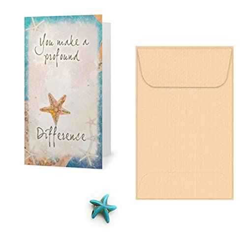 Smiling Wisdom - 30 Bulk Gifts - Starfish Story You Make a Profound Difference - Staff Employee Team Appreciation Mini 3.5X2 in Card & Turquoise Starfish - 90pcs - Kraft Envelopes