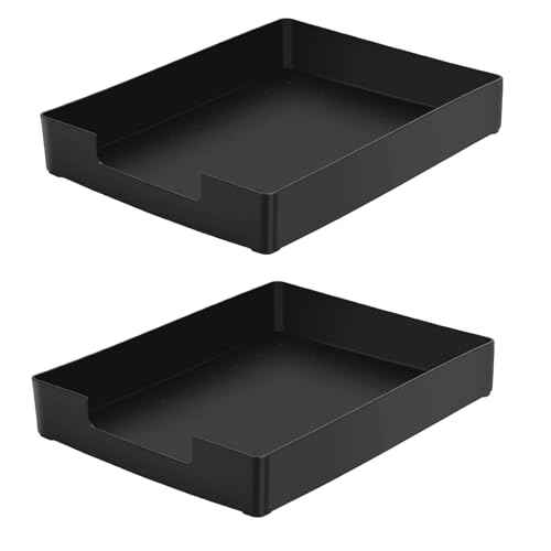 Letter-Size Tray, 2PCS Desk Drawer Organizer, A4 Plastic Paper Tray, Stackable Plastic Paper Holder File Organizer for Office, School, Home Storage (2X Black)