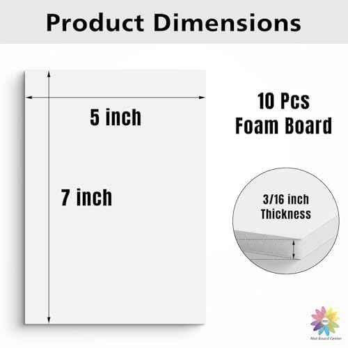 Mat Board Center Premium White Foam Core Board - 5x7 Inches, 3/16 Thick - 10 Pack, Acid-Free - Ideal for Mounting, Crafts, Art, and Presentations