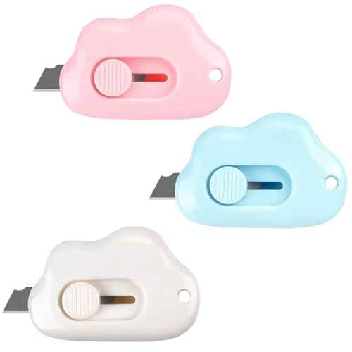 Cloud-Shaped Mini Box Cutter & Cutter knife ? art knife Retractable Envelope Slitter Utility Knife with Keychain Hole, Portable Package Opener for Mail, Boxes & Crafts