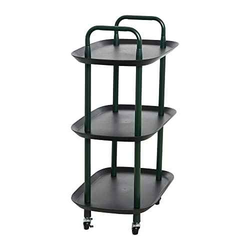 Main + Mesa Modern Plastic and Metal 3-Tier Trolley, Black and Dark Green