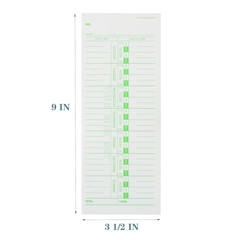 500PCS Time Cards for Employees Weekly, 1 Sided Time Sheets, 3-1/2" x 9", Green