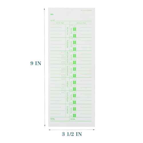 1000PCS Time Cards for Employees Weekly, 1 Sided Time Sheets, 3-1/2" x 9", Green