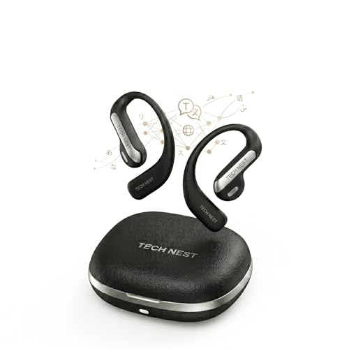 TECH NEST Black AI Translation Earbuds with 159 Languages, Real-Time Translator for iPhone & Android