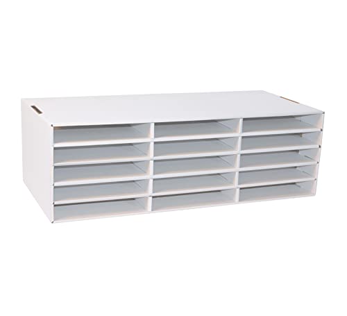 Pacon Classroom Keepers 9x12 Construction Paper Storage with 15 Slots - Recyclable, USA Made, White, 9-3/8"H x 29-1/4"W x 12-7/8"D - Storage / Holds 9"x12" Paper
