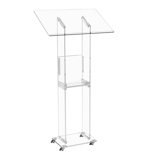Acrylic Podium Stand 47" with Wheels - Clear Pulpit for Church, Weddings, Concerts, Classes