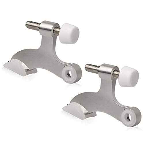 2 Pack Hinge Pin Door Stopper Brushed Satin Nickel - Adjustable Heavy Duty Hinge Pin Door Stop with White Rubber Bumper Tips