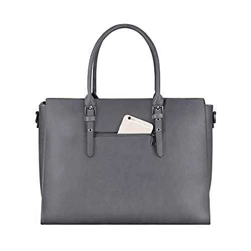 MOSISO 17 inch Women Laptop Tote Bag with Shockproof Compartment, Gray