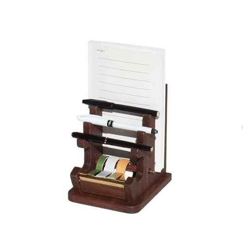 Pen Tray, Masking Tape Dispenser Holder with Note Storage, Walnut Wood (Walnut)