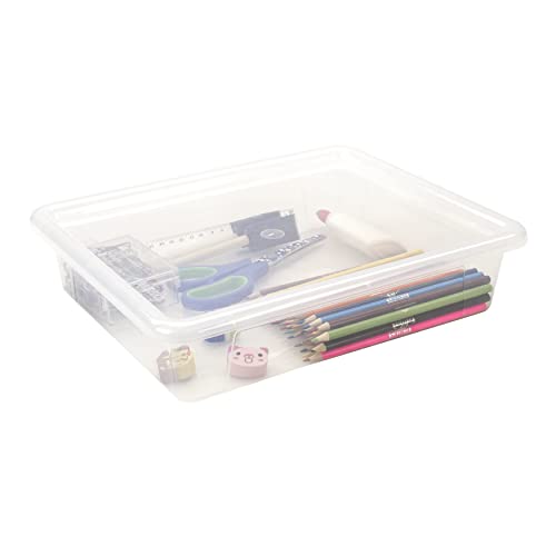 Storex Letter Size Deep Storage Tray – Organizer Bin with Non-Snap Lid for Classroom, Office and Home, Translucent, 5-Pack (62566A05C), 10 x 13 x 3 Inches
