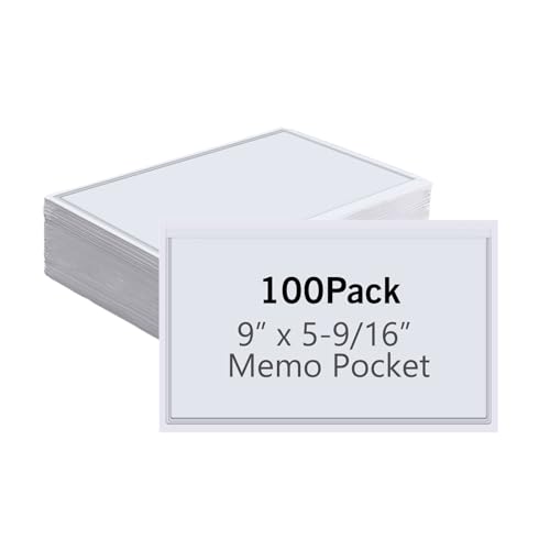 Epakh 100 Pcs Self Adhesive Pockets - Bin Labels for Storage Bins Adhesive Sticky Pockets Plastic Label Sleeves Work Job Ticket Order Holders with Top Open for Home Posting Signs Office (9 x 5.6 Inch)