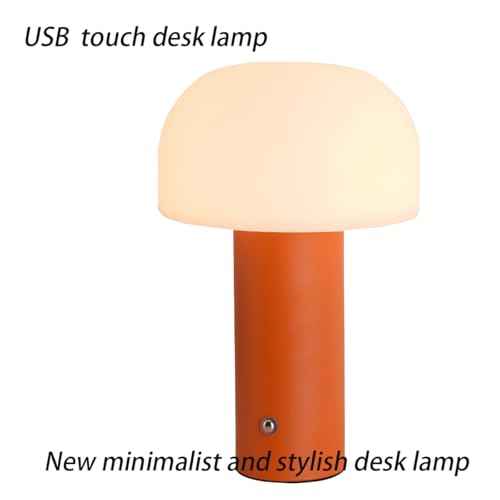 Dimmable USB Charging Mushroom Lamp, Touch Light, Desktop Bedside, Eye Protection, Office Study Desk Lamp (Orange Mushroom lamp)