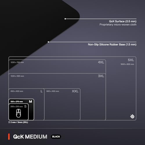 SteelSeries QcK Medium Gaming Mousepad Black - Professional Esports Surface
