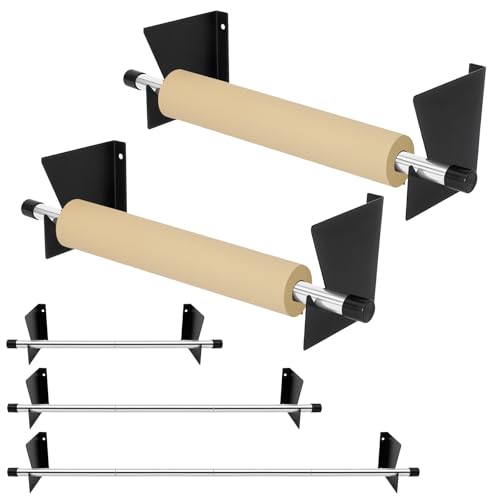 Gisafai 2 Set Wall Mount Roll Rack Holder 60 Inch Length Adjustable (28"-60") Heavy Duty Roll Butcher Dispenser Vinyl Label Pig Mat Rolls Holder for Various Tubular Materials