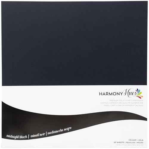 Cardstock 12 x 12 Paper Pack - 65lb Smooth Card Stock for Crafts, Cardmaking, Art Projects - 50 Square Scrapbook Sheets - Double Sided with Solid Core, Midnight Black