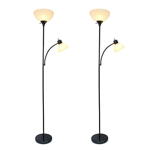 Simple Designs LF2000-BLK-2PK 2 Light Mother Daughter Floor Lamp with Reading Light, 2 Pk Black, 71.5"