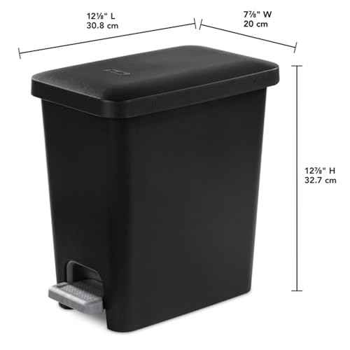 Sterilite 2.7 Gallon Rectangular StepOn Wastebasket with Lid, Small Plastic Trash Can for the Bathroom, Bedroom or Home Office, Pedal and Liner, Black, 2-Pack