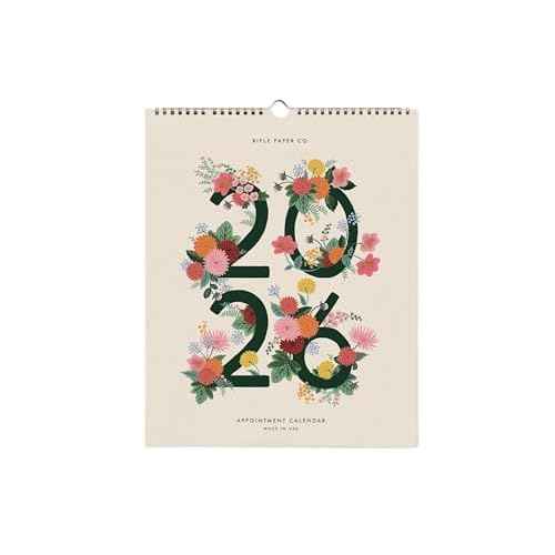 RIFLE PAPER CO. Appointment Calendar, Dated for the Months of January - December 2026, Space for Everyday and Monthly Notes, Remember Birthdays & Anniversaries (15" L x 12" W), Dahlia