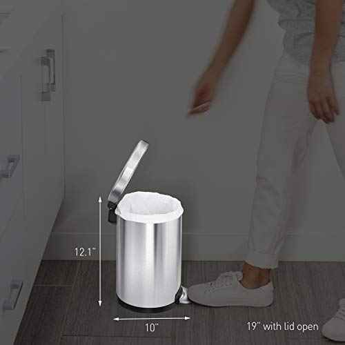 simplehuman 4.5 Liter / 1.2 Gallon Round Bathroom Step Trash Can, Brushed Stainless Steel