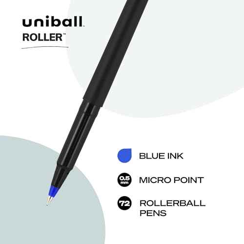 uniball Roller Rollerball Pens, Micro Point (0.5mm), Blue, 72 Pack