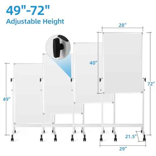 Rolling Dry Erase Board, 40¡± x 28¡± Magnetic Double Sided Whiteboard with Stand, Height Adjustable Portable Whiteboard on Wheels, Mobile White Board for Office, Home, Classroom, White