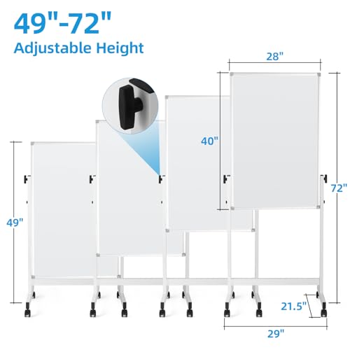 VOWNER 40x28 White Double-Sided Magnetic Rolling Whiteboard, Height Adjustable