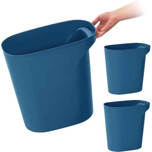 IRIS USA Small Trash Can Wastebasket with Handle, 6 Gallon / 24 Quart, 3-Pack, for Bathroom, Office, Bedroom, Under Sink, Kitchen, Garbage - Eco Friendly Navy