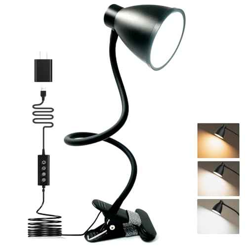 BOHON Desk Lamp 5 Color Modes 10 Brightness Dimmer Reading Light 10W 38 LED Clamp Lamp with Auto Off Timer 360¡Æ Flexible Gooseneck Clip on Light for Bed Bedside, AC Adapter Include