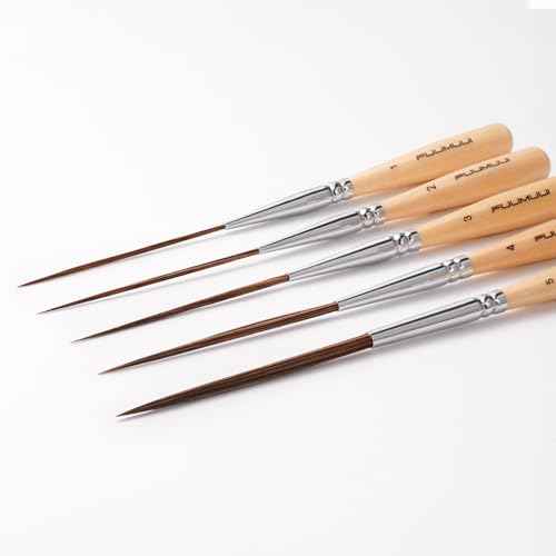 Fuumuui Long Liner Brush, 5pcs Ox Ear Hair Liner Paint Brush Set for Filling Corners, Marking, Outlining, Creating Edge Borders - Watercolor Acrylic Oil