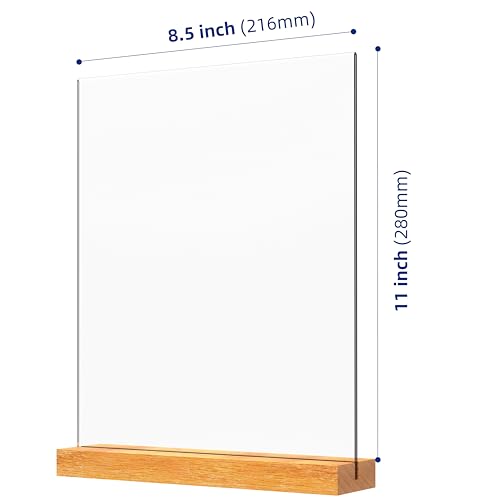 JDEA 2 Pack Acrylic Sign Holders with Wood Base 8.5x11 Inch Vertical & Slant Display