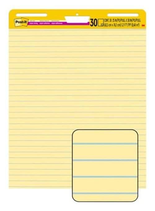 Post-it Super Sticky Easel Pad, 25 in x 30 in Sheets, Yellow Paper with Lines, 30 Sheets/Pad, 2 Pads/Pack, Great for Virtual Teachers and Students (561)