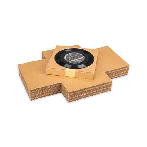 50 Pack 7" 45 RPM Vinyl Record Mailers, 7.5"L x 7.5"W x 1.1"H Kraft Corrugated Album Shipping Boxes for Small Business Packaging Mailing Moving Storage, with Fragile Stickers