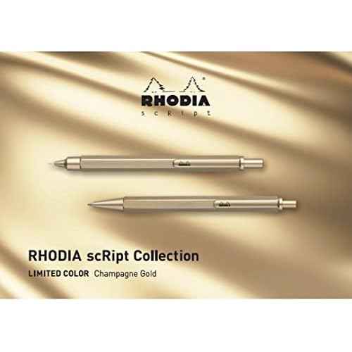 Rhodia scRipt 9360C - Refillable Ballpoint Pen - Brushed Aluminium Hexagonal Body - Gold - Retractable High Precision Ballpoint Tip 0.7 mm, Black Ink - ScRipt Collection