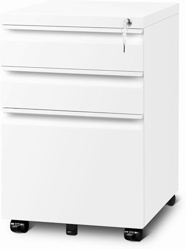 Guizeeopo White 3-Drawer Locking File Cabinet for Home Office, A4/Letter/Legal
