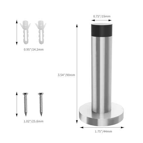 DOKU 10Pcs Door Stop, 3.5 Inch Heavy Duty 304 Stainless Steel Door Stopper with Rubber Tips Bumper, Wall Mounted Door Holder Protection Sound Dampening, Brushed Nickel