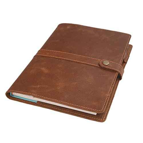 The Antiq XL Leather Journal Cover Refillable with Bookmark and Pen Loop, 7x10 Inch Hard Notebook Cover, Large Leather Notebook Cover, Soft Cover Diary Case, Refillable Leather Diary with Pen Holder