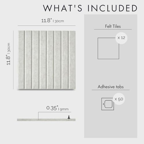 Large Cork Boards for Walls Black Felt Board Alternative - Slat Wall Paneling, Felt Bulletin Board Tiles for Office Decor, Push pin Board Office Wall Organizer -12-Pack (Ivory Tan)