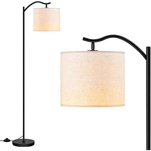 BoostArea Floor Lamp for Living Room,LED Arched Floor Lamps, Tall Modern Standing Lamp with Beige Linen Shade,Footswitch,Mid Century Floor Lamp for Bedrooms,Study Room,Office