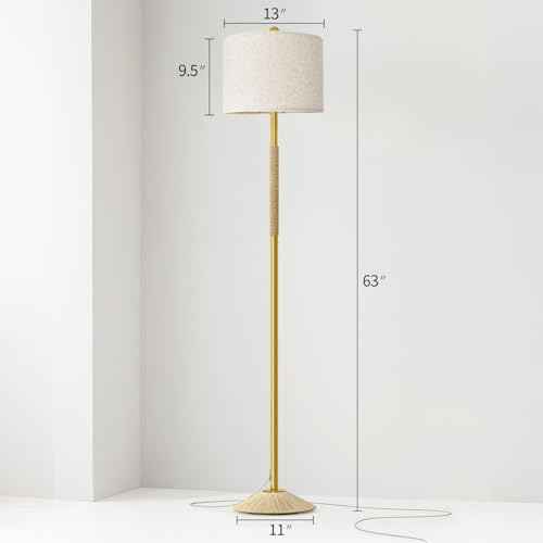 Oneach 63" Modern Floor Lamp for Living Room, Gold Boho Standing Lamp with Unique Rope Design, Rotary Switch, Farmhouse Tall Lamps for Bedroom Office Dining Room (Without Bulb)
