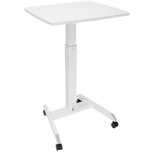 Mount-It! White Adjustable Rolling Laptop Desk – 29.6–44.2" Height, 23.6" x 20.5" Desktop, Mobile Standing Desk