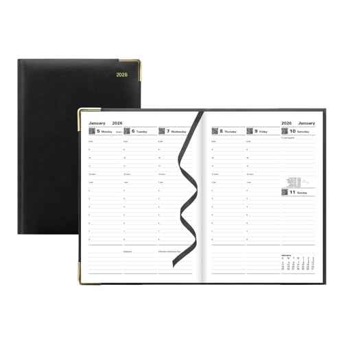 Letts of London¢ç 2026 Classic Weekly Appointment Book and Planner, 12 Months, January to December, Gold Corners, A5 Size, 8.25" x 5.875", English, Black (C32XBK-26)