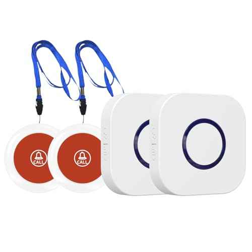 Wireless Caregiver Pager Dual Receiver Home Alert System with Emergency Call Bell SOS Buzzer Buttons for Elderly Parents 1000+ Feet Range 38 Melodies AB Buttons No Monthly Fee 2RX+2TX White