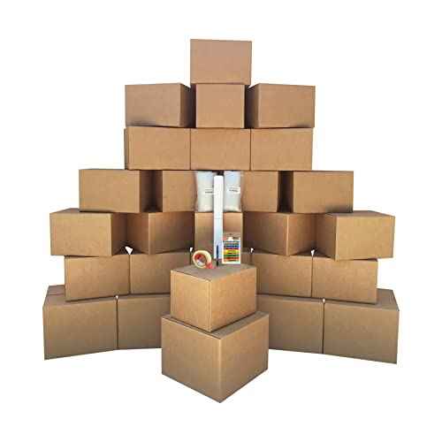 UBOXES Moving Boxes - 2 Room Bigger Smart Moving Kit - 28 Boxes,Tape, More